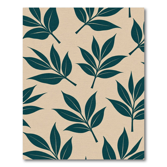 Teal Leaf Pattern on Cream Background Rug
