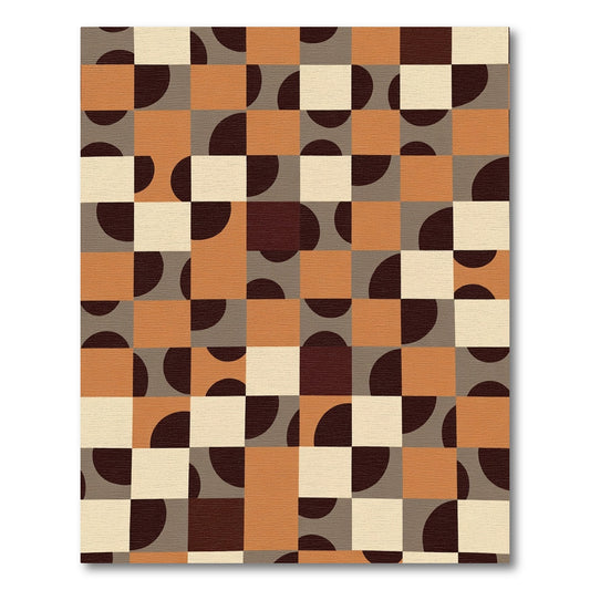 Retro Terracotta Geometric Checkerboard Rug