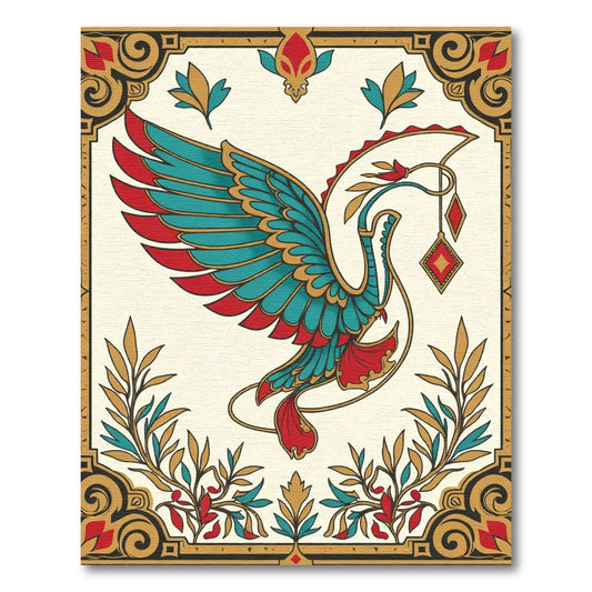 Exotic Teal Red Bird Jewel Art Nouveau Rug
