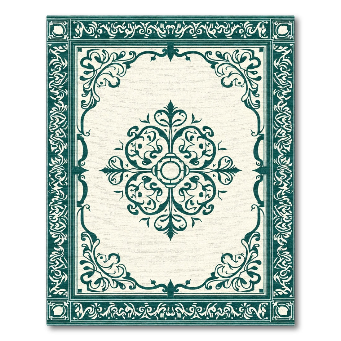 Elegant Emerald Scrollwork Medallion Rug