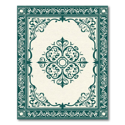 Elegant Emerald Scrollwork Medallion Rug