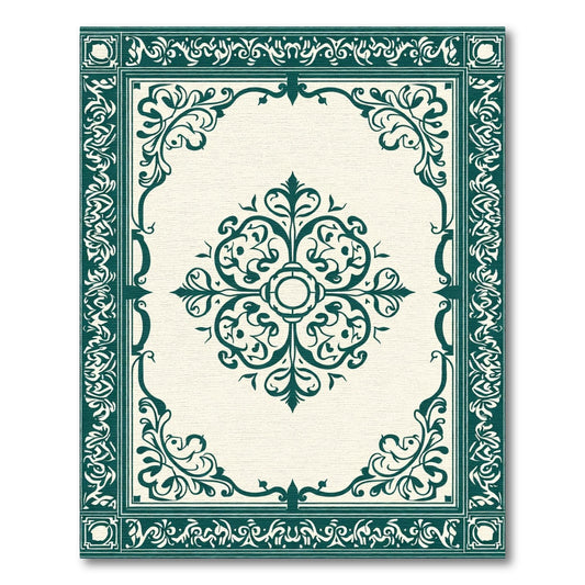 Elegant Emerald Scrollwork Medallion Rug