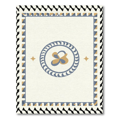 Cream Blue Gold Abstract Medallion Rug