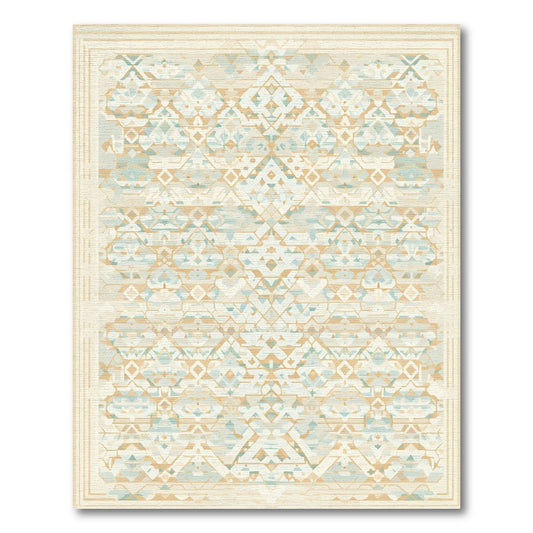 Light Tan Geometric Diamond Medallion Rug