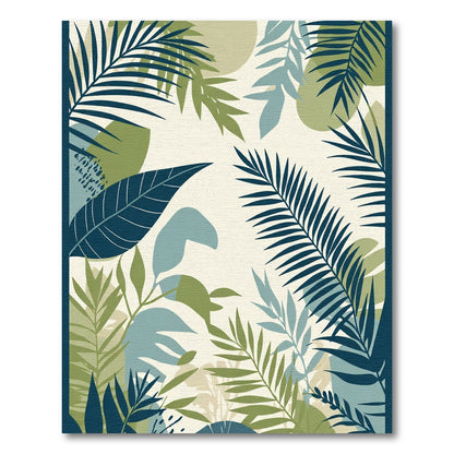 Deep Blue Green Tropical Leaf Composition Rug