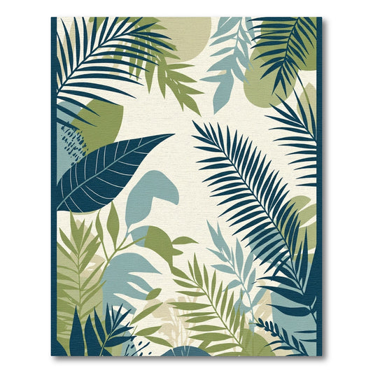 Deep Blue Green Tropical Leaf Composition Rug