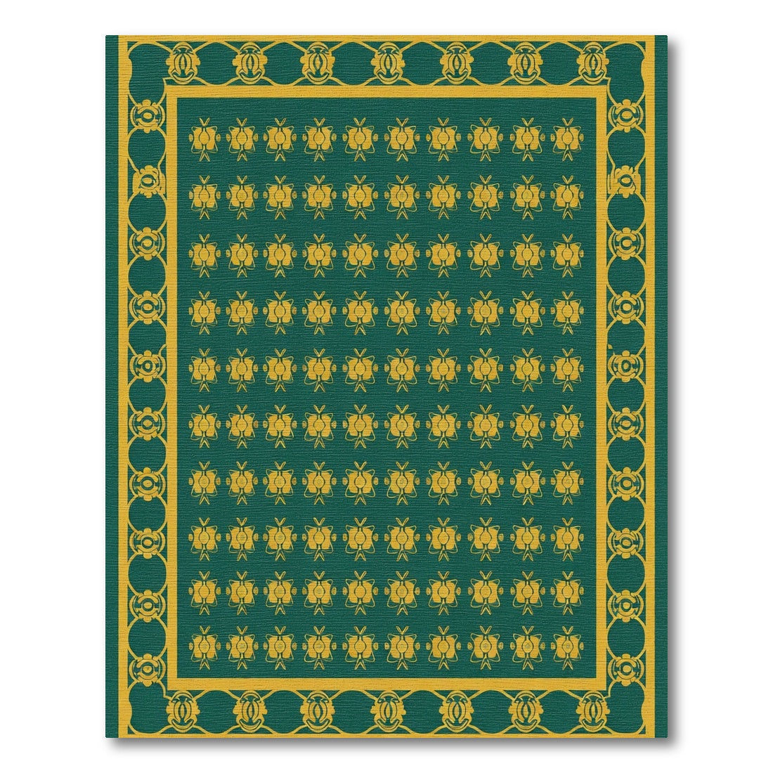 Gold Emerald Repeating Floral Border Rug