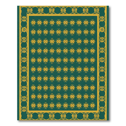 Gold Emerald Repeating Floral Border Rug