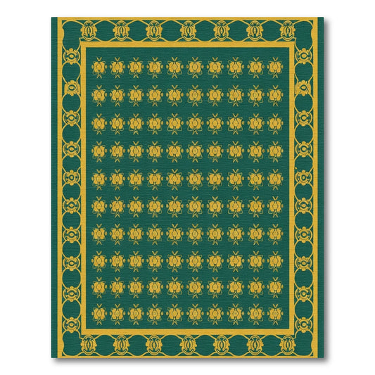 Gold Emerald Repeating Floral Border Rug