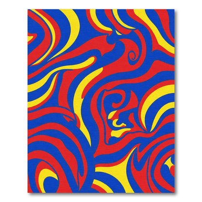 Vibrant Red Blue Yellow Swirl Rug