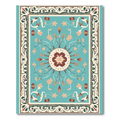 Aqua Floral Medallion Border Rug