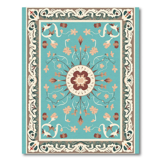 Aqua Floral Medallion Border Rug