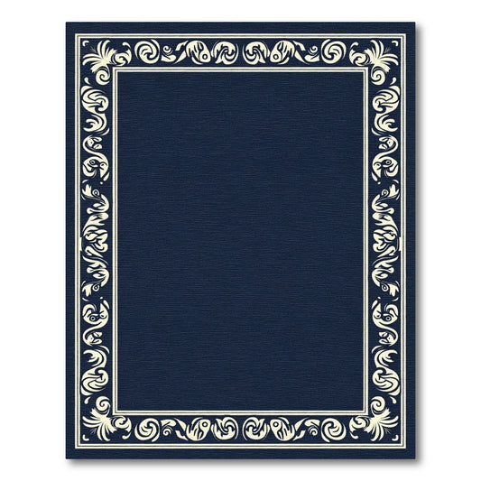 Dark Blue Traditional Floral Border Rug