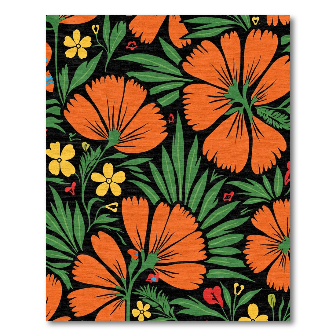 Bold Orange Floral Botanical Art Rug
