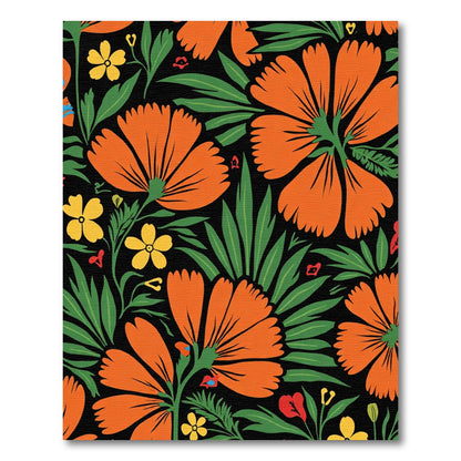 Bold Orange Floral Botanical Art Rug
