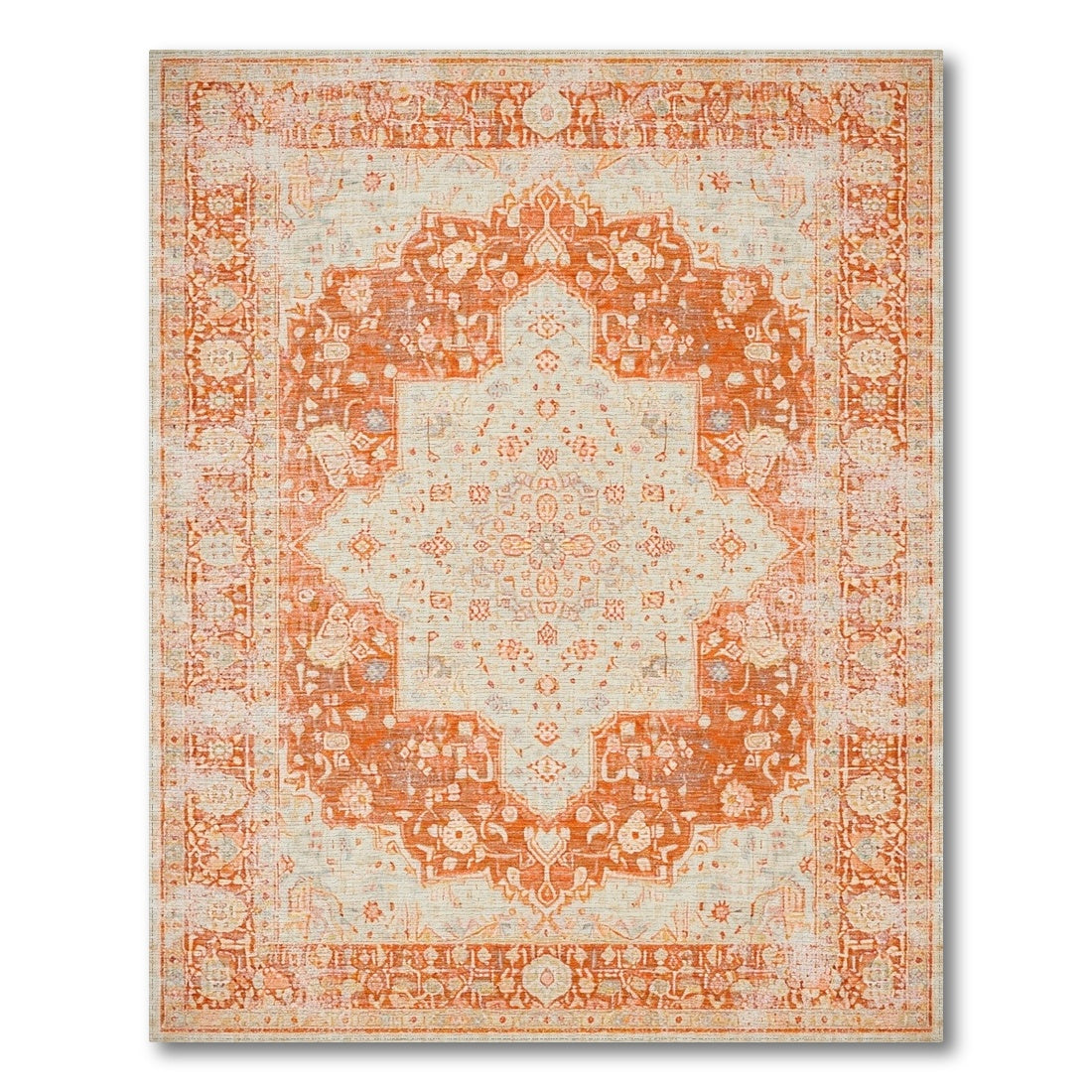 Distressed Orange Vintage Medallion Area Rug