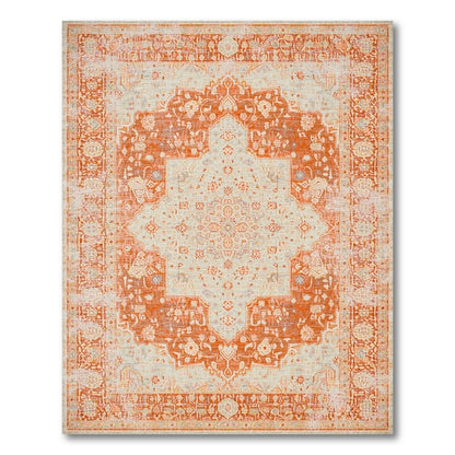 Distressed Orange Vintage Medallion Area Rug