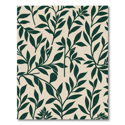 Dark Green Leafy Branch Pattern Rug