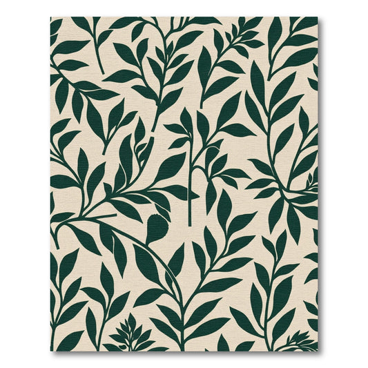Dark Green Leafy Branch Pattern Rug