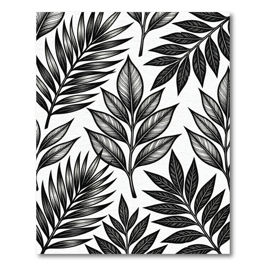 Monochrome Tropical Leaves Foliage Rug