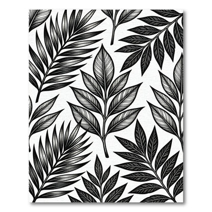 Monochrome Tropical Leaves Foliage Rug