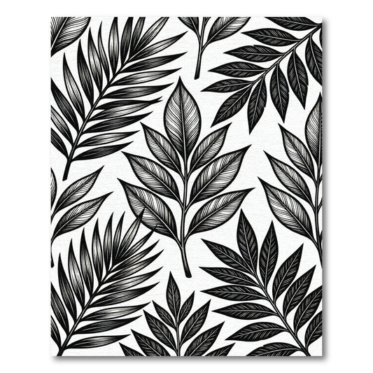 Monochrome Tropical Leaves Foliage Rug