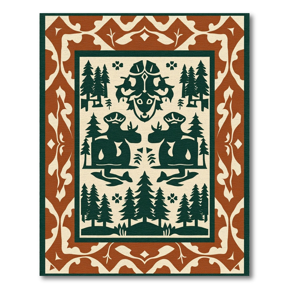 Earthy Cream Forest Creature Tapestry Rug