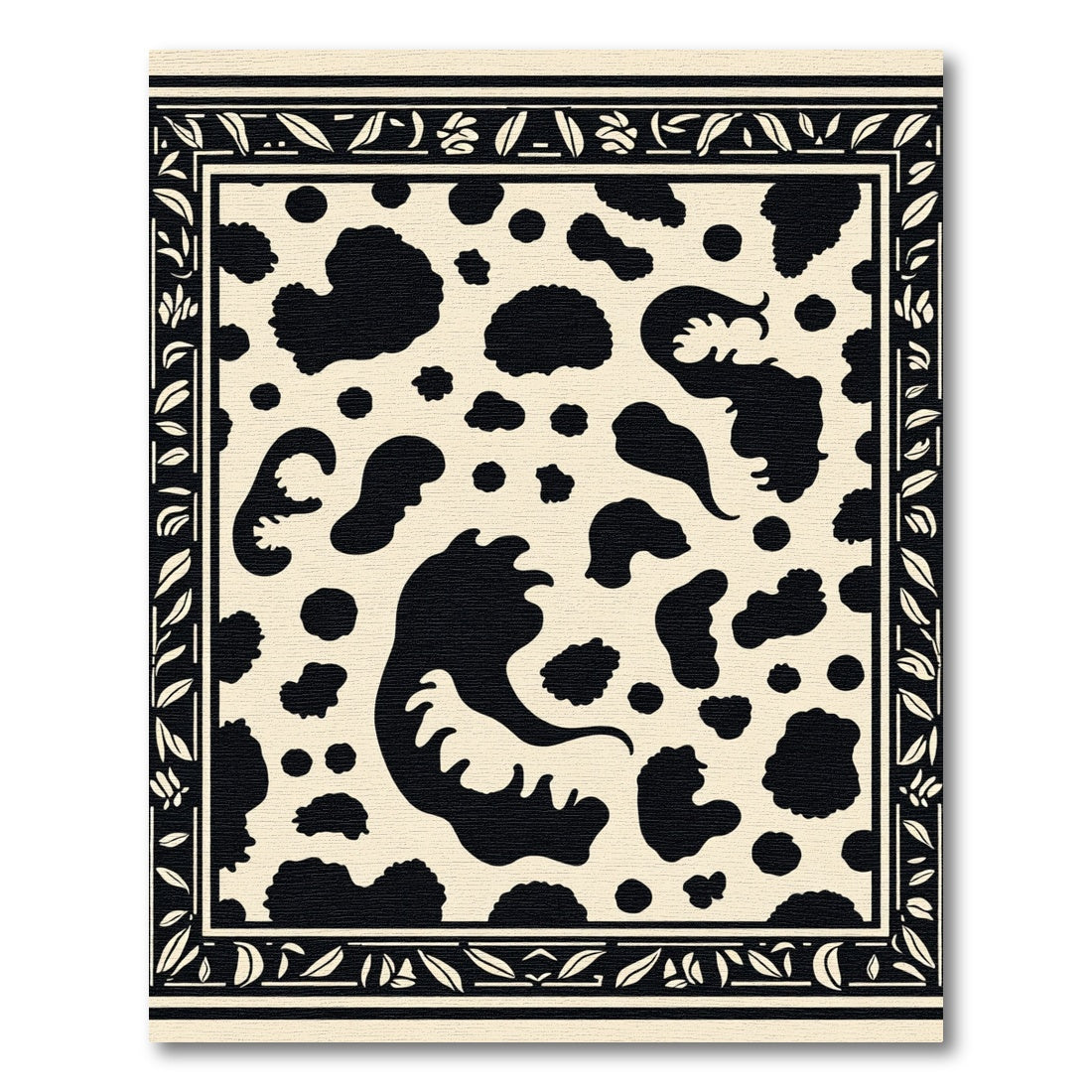 Black Cream Irregular Spots Border Rug