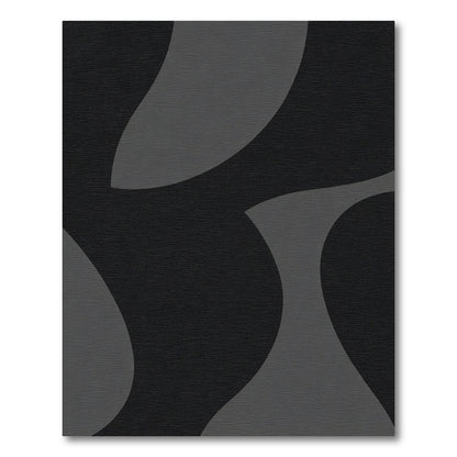 Black Gray Abstract Curve Composition Rug