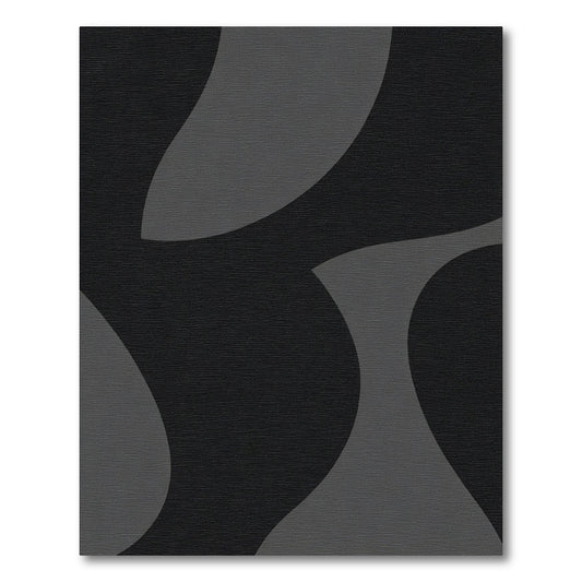 Black Gray Abstract Curve Composition Rug
