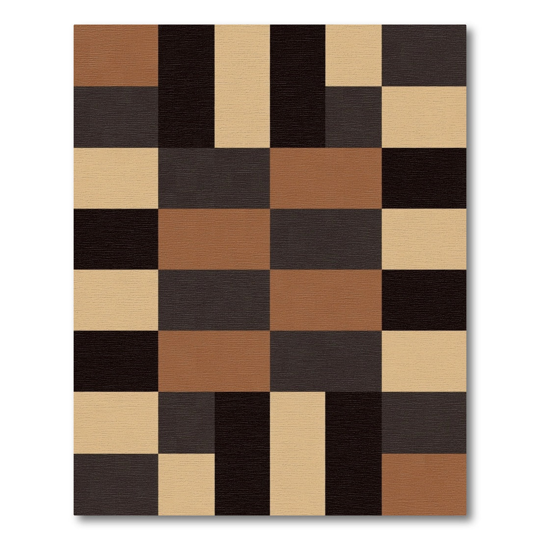 Tan, Black, Brown Geometric Blocks Rug