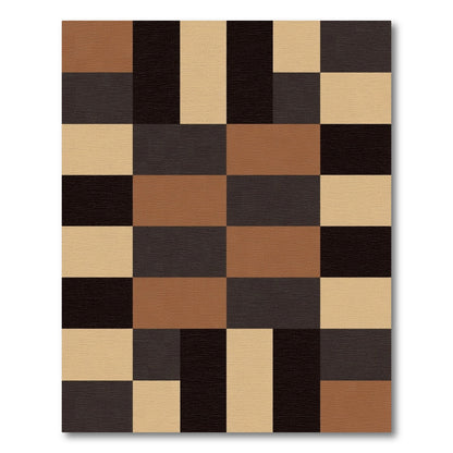Tan, Black, Brown Geometric Blocks Rug