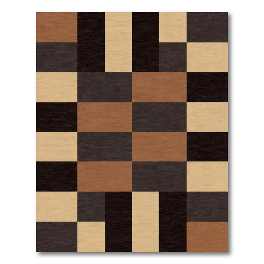Tan, Black, Brown Geometric Blocks Rug