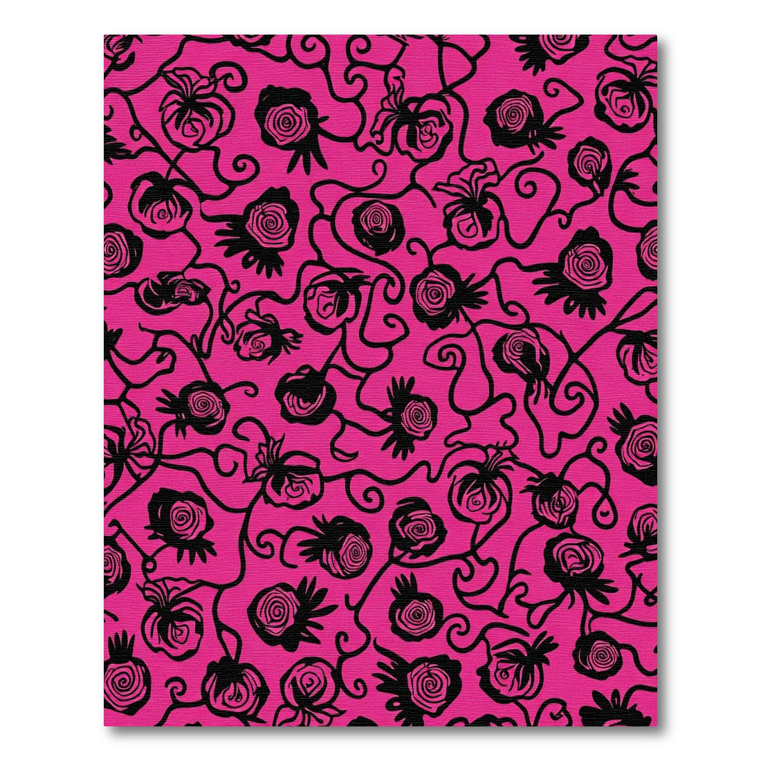 Hot Pink Black Floral Vine Swirl Rug