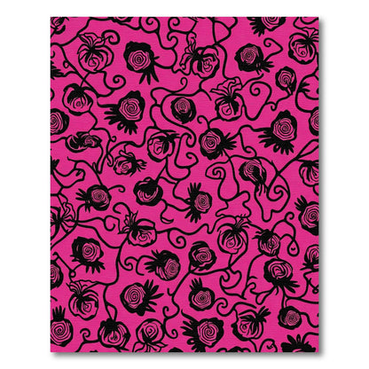 Hot Pink Black Floral Vine Swirl Rug