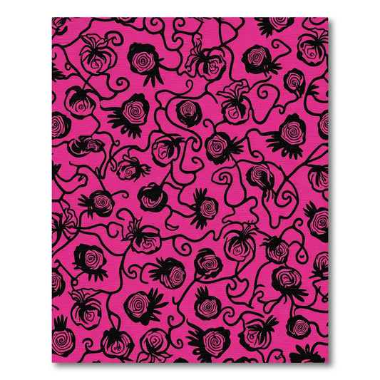 Hot Pink Black Floral Vine Swirl Rug