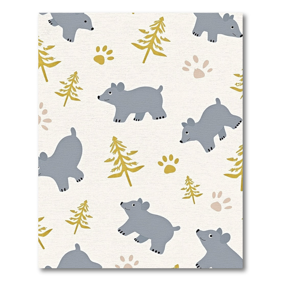 Cute Gray Bears Gold Pine Trees Rug