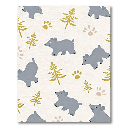 Cute Gray Bears Gold Pine Trees Rug