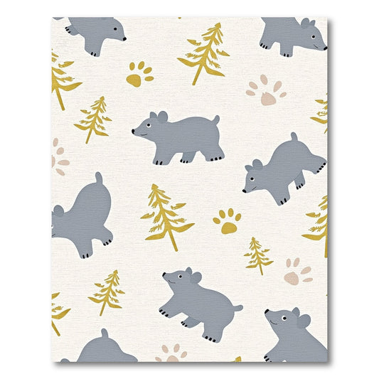 Cute Gray Bears Gold Pine Trees Rug
