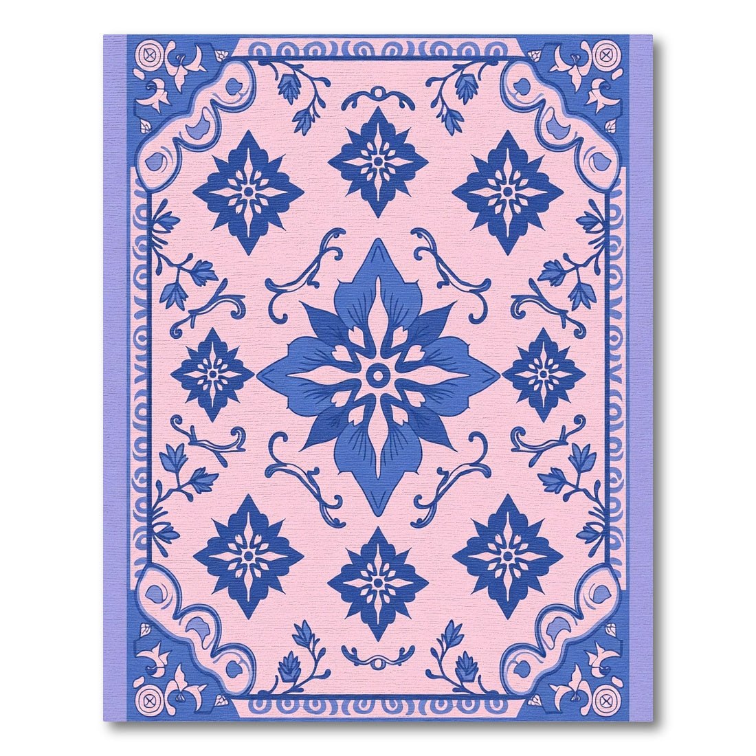 Blue Floral Medallion Pink Pastel Rug