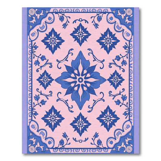 Blue Floral Medallion Pink Pastel Rug