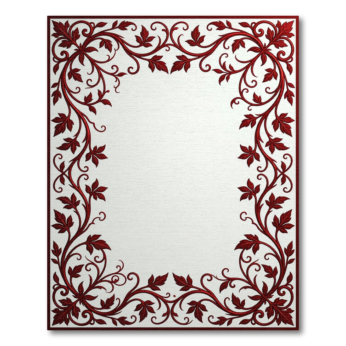 Rich Crimson Leafy Vine Border Rug