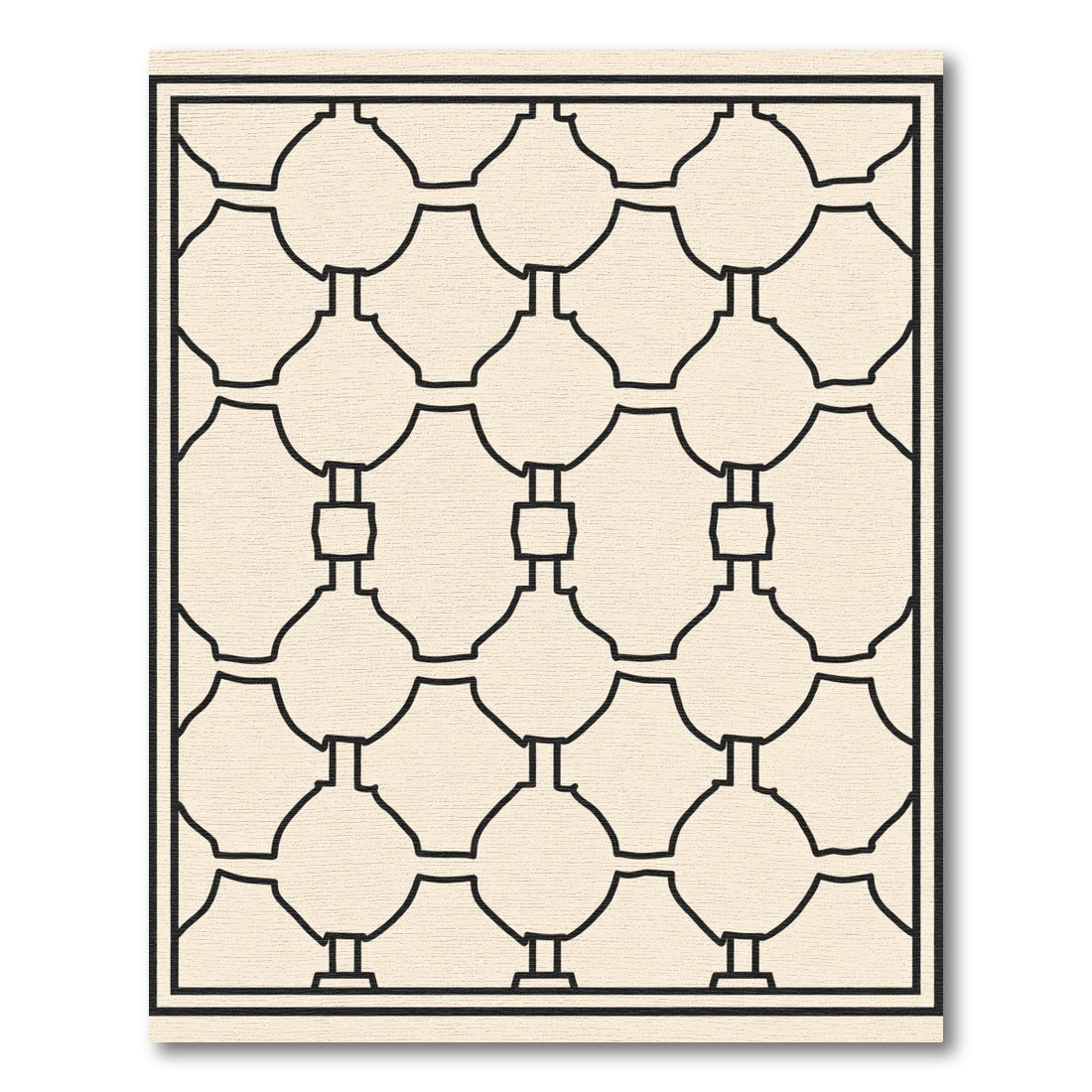 Cream and Black Linked Oval Lattice Rug