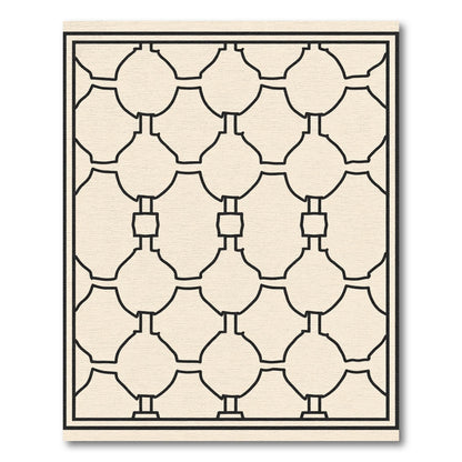Cream and Black Linked Oval Lattice Rug