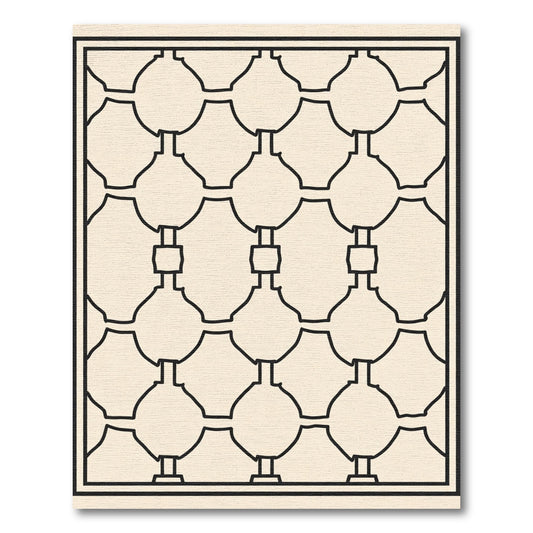 Cream and Black Linked Oval Lattice Rug