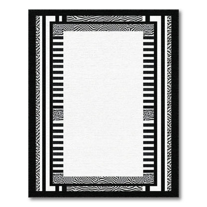 Black White Geometric Zebra Border Rug