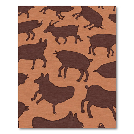 Folk Art Brown Goats Silhouette Rug