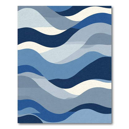 Abstract Blue Wave Layered Landscape Rug