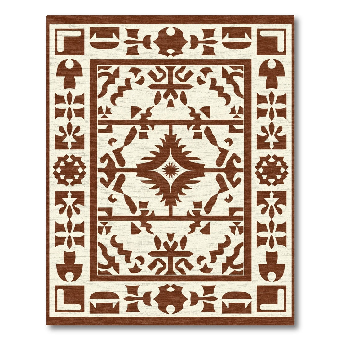 Brown and Cream Geometric Folk Rug