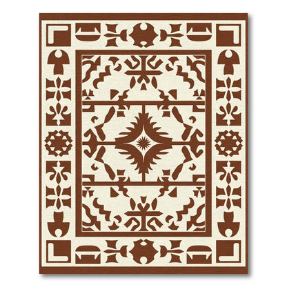 Brown and Cream Geometric Folk Rug